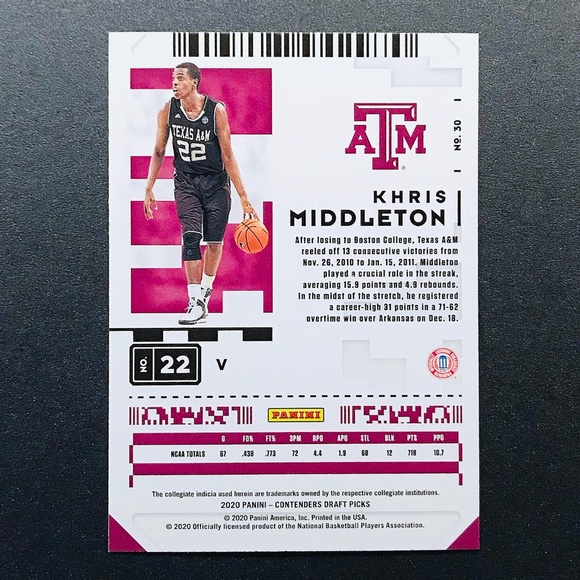Khris Middleton - 2020-21 Panini Contenders Draft Picks Variations #30 - Picture 2 of 2